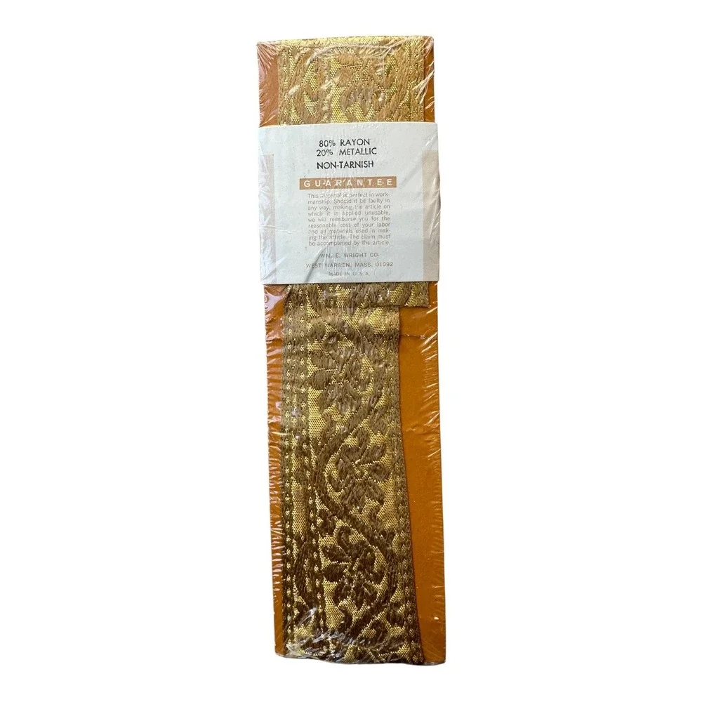 Vintage Wrights Gold Lame Floral Brocade Trim 1 Yard Deadstock 1960s 70s R418